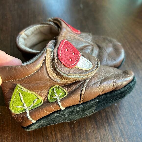 Livie & Luca Other - Livie and Luca 0-6 month leather shoes booties mushrooms
